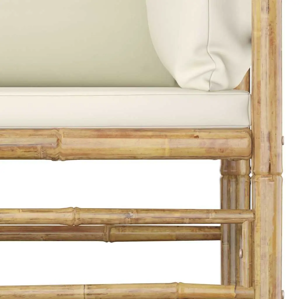 7 Piece Bamboo Garden Lounge Set Outdoor Patio Furniture Cream Cushions