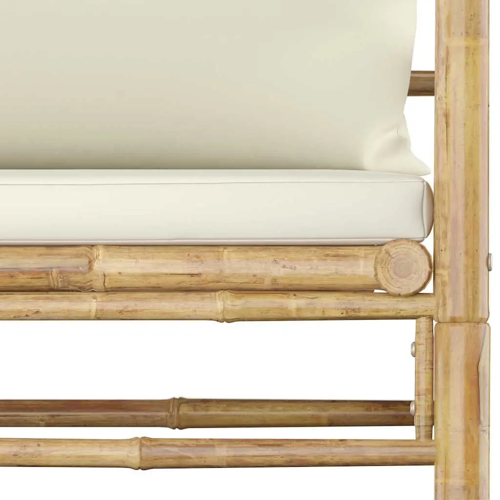 7 Piece Bamboo Garden Lounge Set Outdoor Patio Furniture Cream Cushions