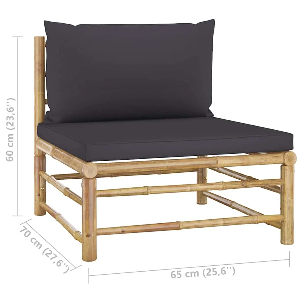 7 Piece Modular Bamboo Garden Lounge Set with Dark Grey Cushions