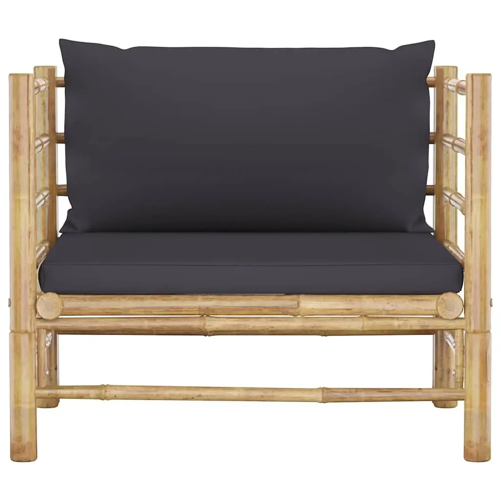 7 Piece Modular Bamboo Garden Lounge Set with Dark Grey Cushions