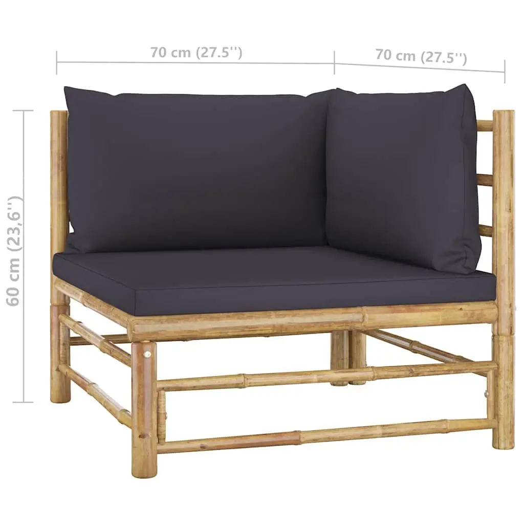 Garden Lounge Set Modular Bamboo Outdoor Furniture 8 Piece with Grey Cushions