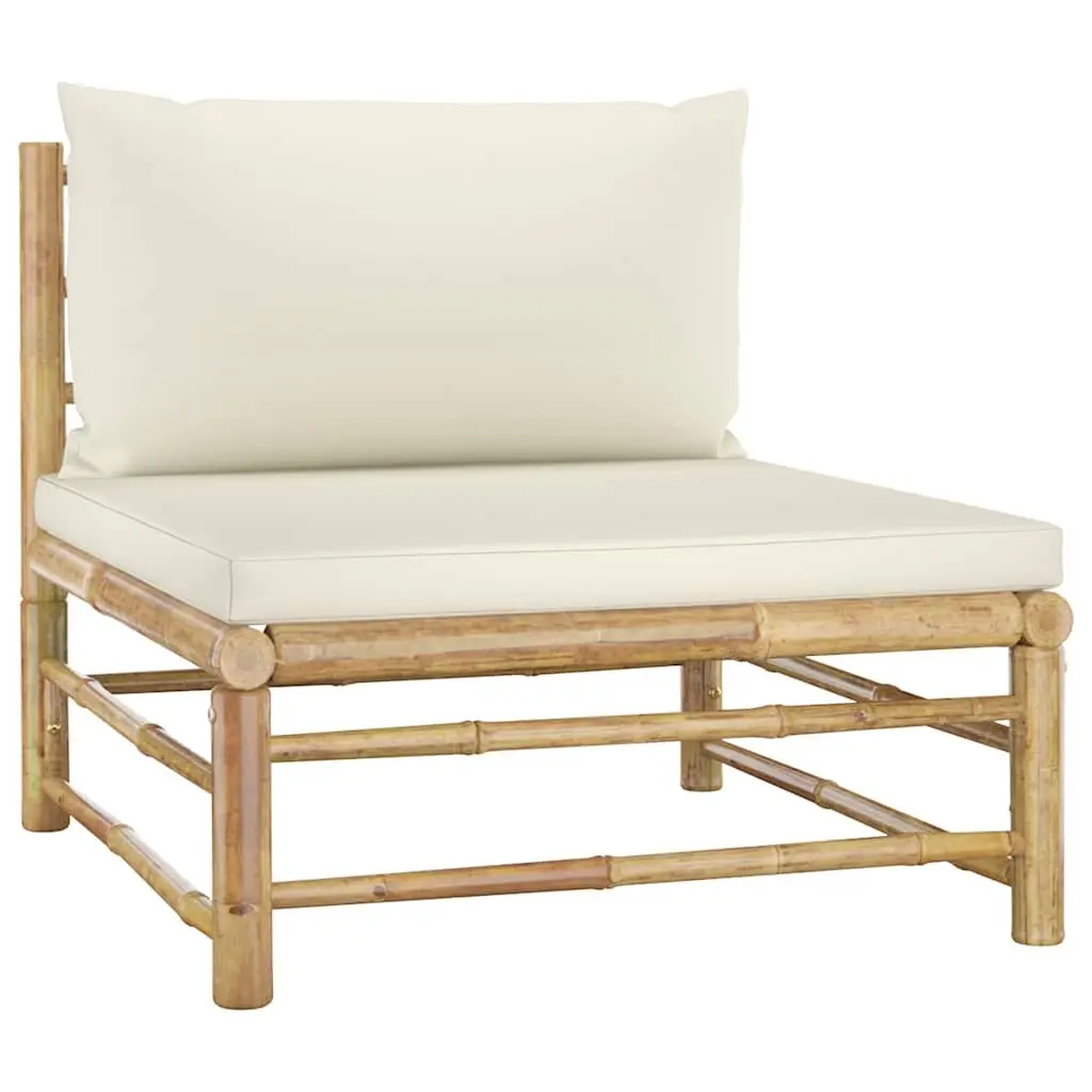 7 Piece Bamboo Garden Lounge Set Modular Arrangement Cream