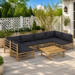 Garden Lounge Set 7 Piece Bamboo Outdoor Furniture with Cushions Modular