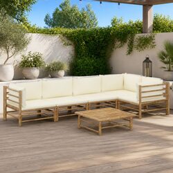 Garden Lounge Set 6 Piece Bamboo Outdoor Furniture Modular Sectional Cream