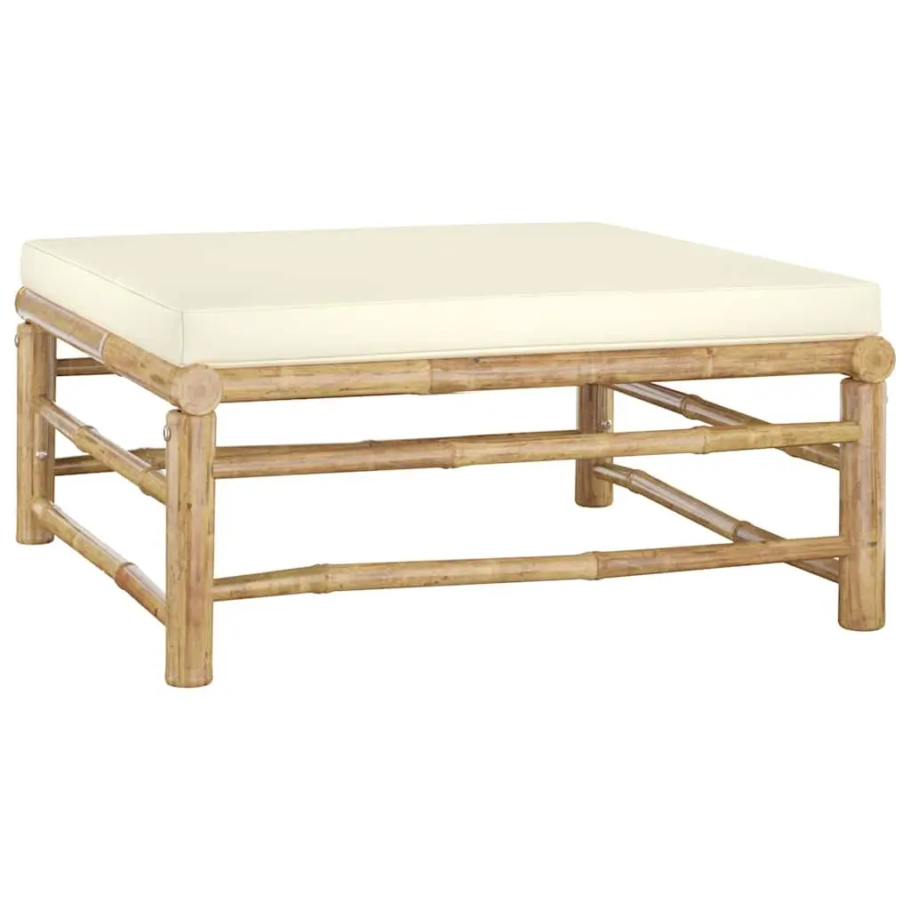 4 Piece Bamboo Garden Lounge Set Outdoor Furniture with Cream Cushions Modular