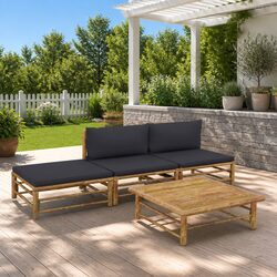 Bamboo Garden Lounge Set 4 Piece Outdoor Furniture with Grey Cushions Modular