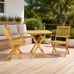 Folding Garden Dining Set 3 Piece Outdoor Furniture Table Chairs Brown Wood