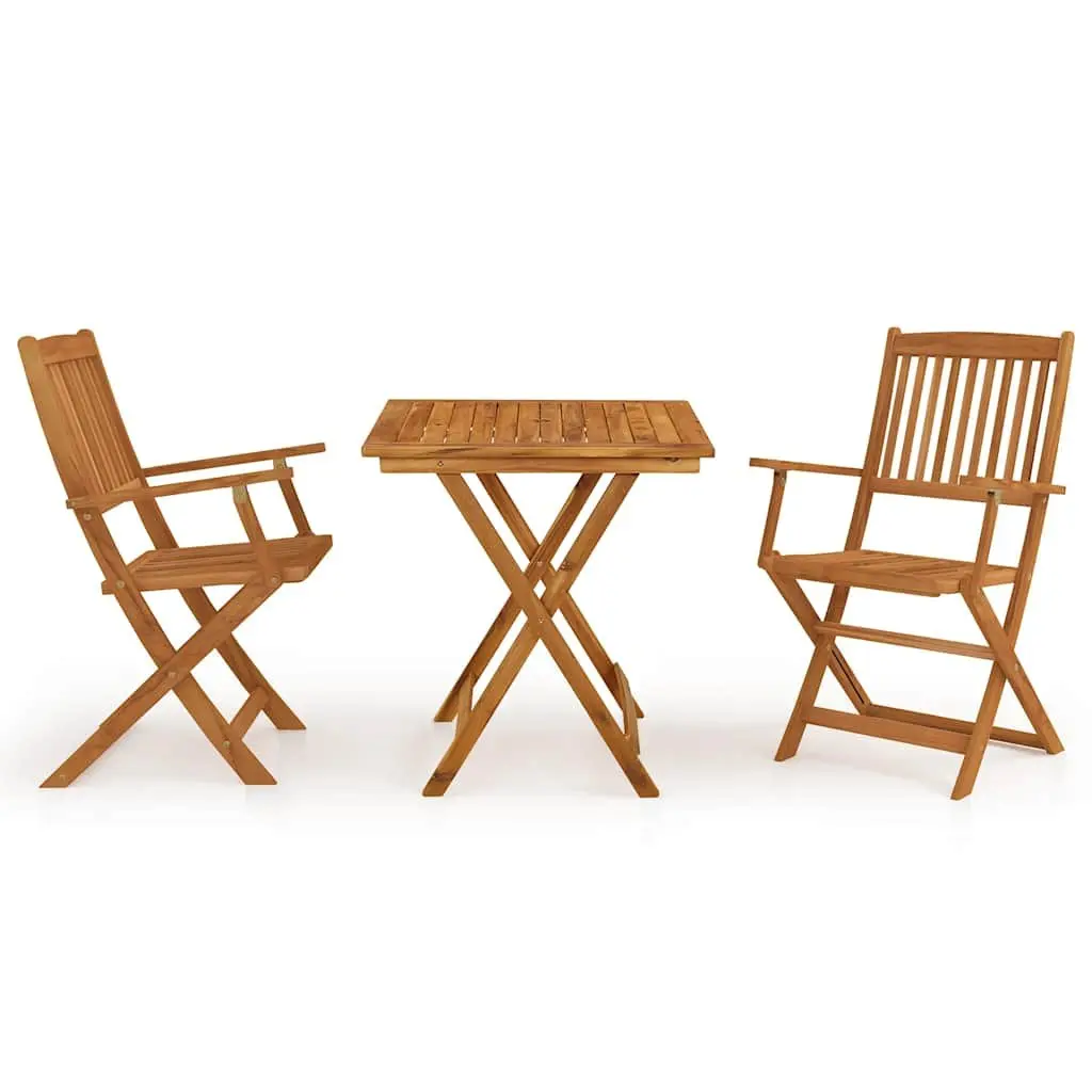 Folding Garden Dining Set 3 Piece Outdoor Furniture Table Chairs Brown Wood