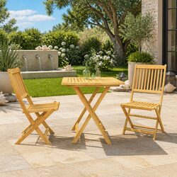 Folding Garden Dining Set 3 Piece Outdoor Table Chairs Brown Wood Furniture