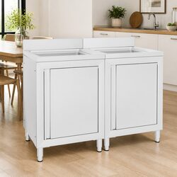 Commercial Stainless Steel Kitchen Sink Cabinet 2 Pieces Storage Work Table Set