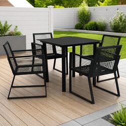 5 Piece Outdoor Dining Set with Glass Top Table 4 Armchairs Garden Furniture