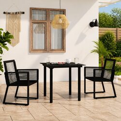 Outdoor Dining Set 3 Piece Black Garden Furniture Table Chairs Patio Dinner
