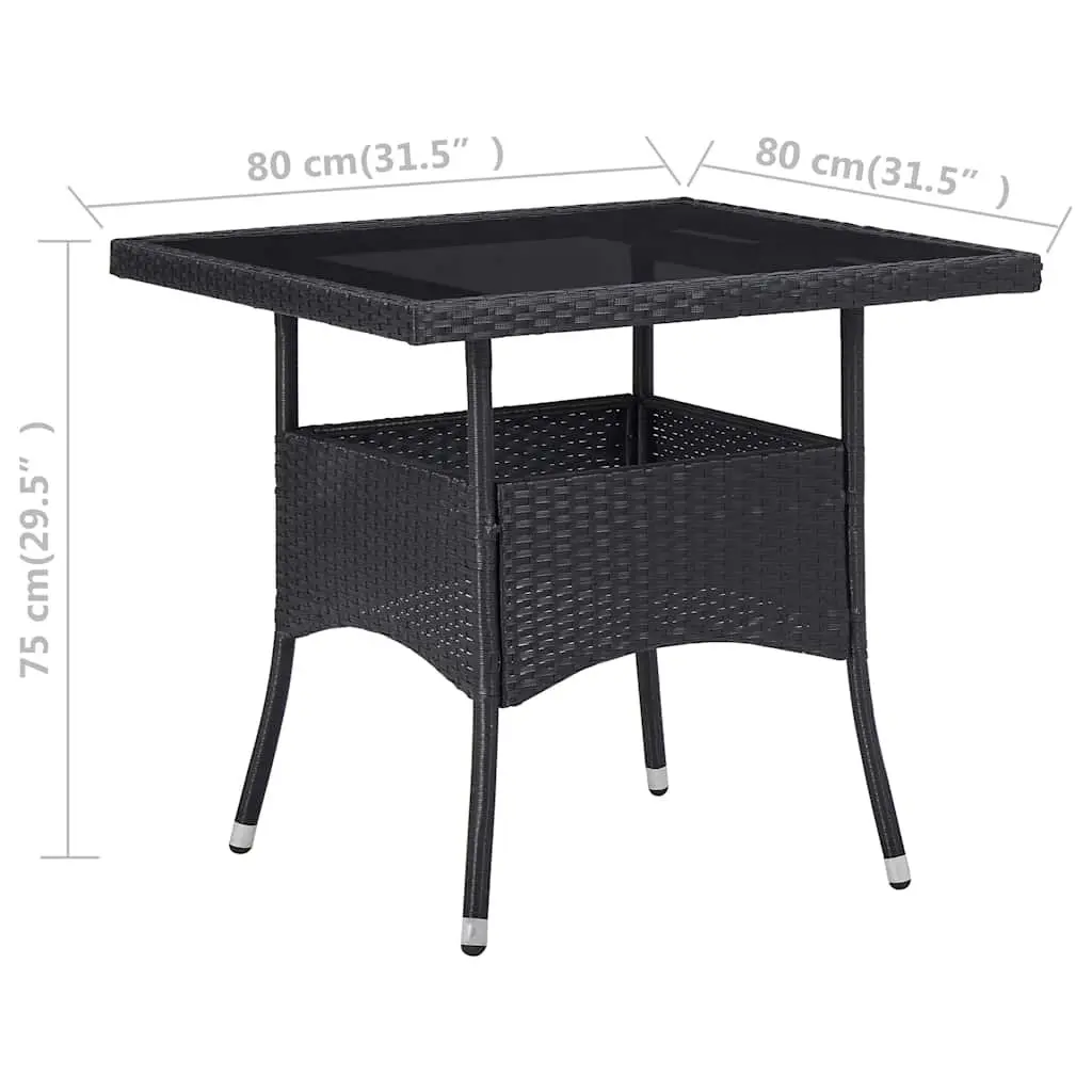 3 Piece Garden Dining Set Black Poly Rattan Glass Outdoor Patio Furniture