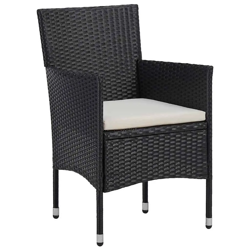 3 Piece Garden Dining Set Black Poly Rattan Glass Outdoor Patio Furniture