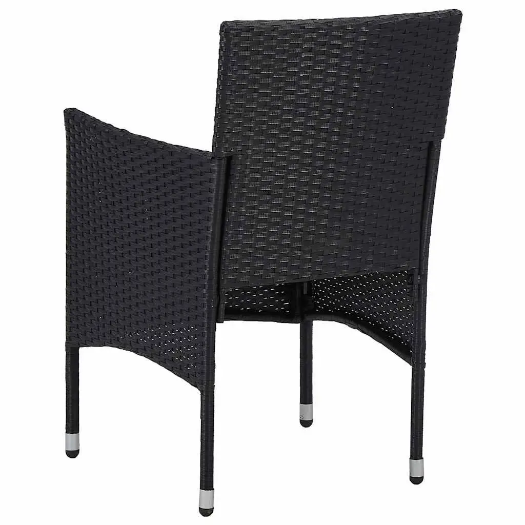 3 Piece Garden Dining Set Black Poly Rattan Glass Outdoor Patio Furniture