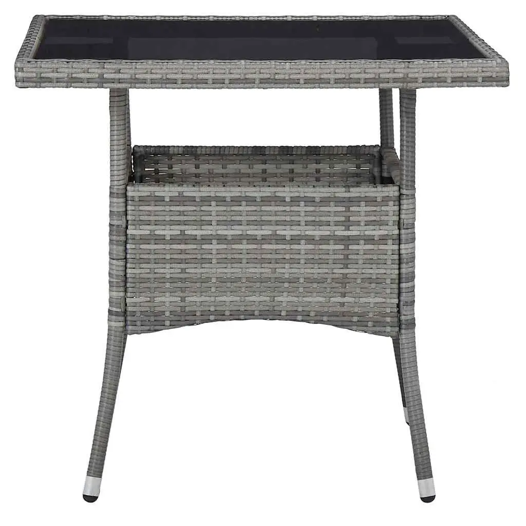 3 Piece Garden Dining Set Grey Outdoor Furniture Poly Rattan Glass Top Table
