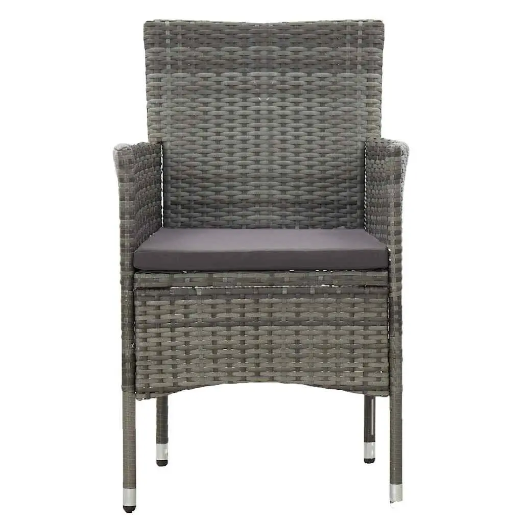 3 Piece Garden Dining Set Grey Outdoor Furniture Poly Rattan Glass Top Table