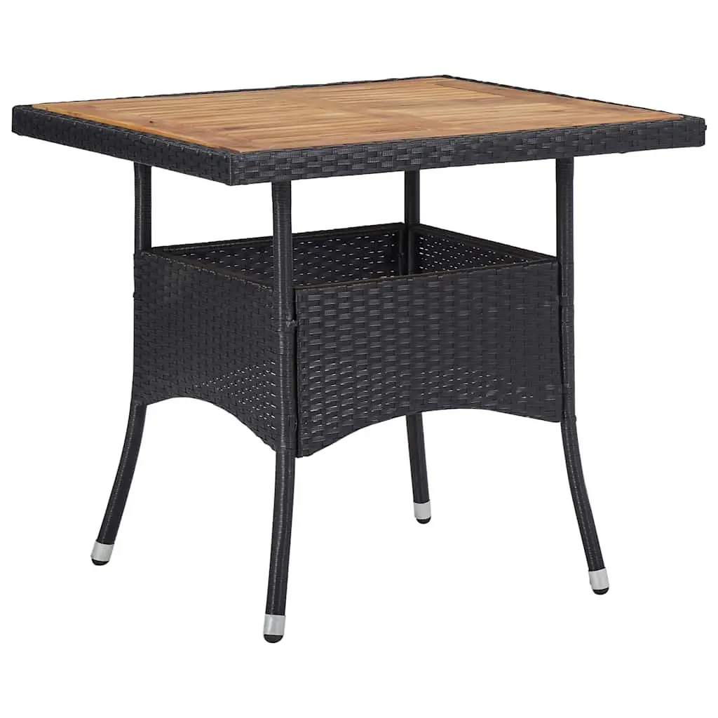 3 Piece Outdoor Dining Set Black Poly Rattan Acacia Wood Table Chairs Garden