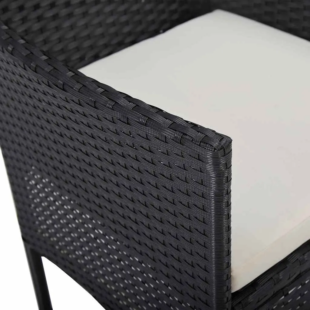 3 Piece Outdoor Dining Set Black Poly Rattan Acacia Wood Table Chairs Garden