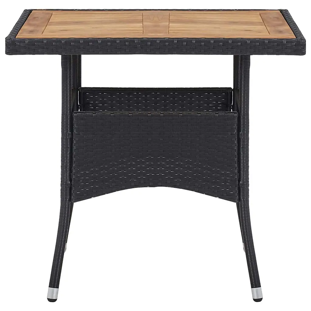 3 Piece Outdoor Dining Set Black Poly Rattan Acacia Wood Table Chairs Garden