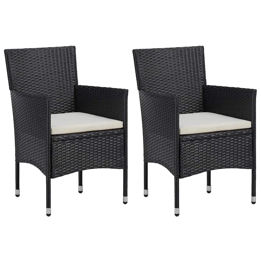 3 Piece Outdoor Dining Set Black Poly Rattan Acacia Wood Table Chairs Garden