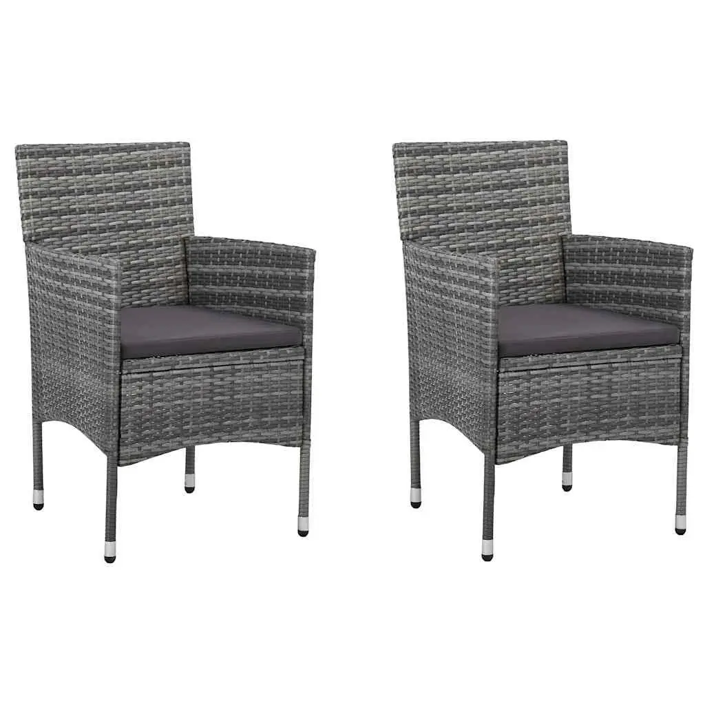 3 Piece Outdoor Dining Set Grey Poly Rattan Table Chairs Garden Furniture