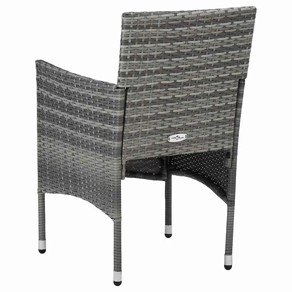 3 Piece Outdoor Dining Set Grey Poly Rattan Table Chairs Garden Furniture