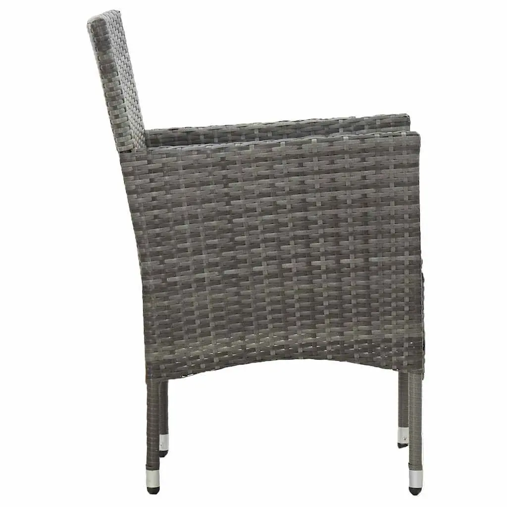3 Piece Outdoor Dining Set Grey Poly Rattan Table Chairs Garden Furniture