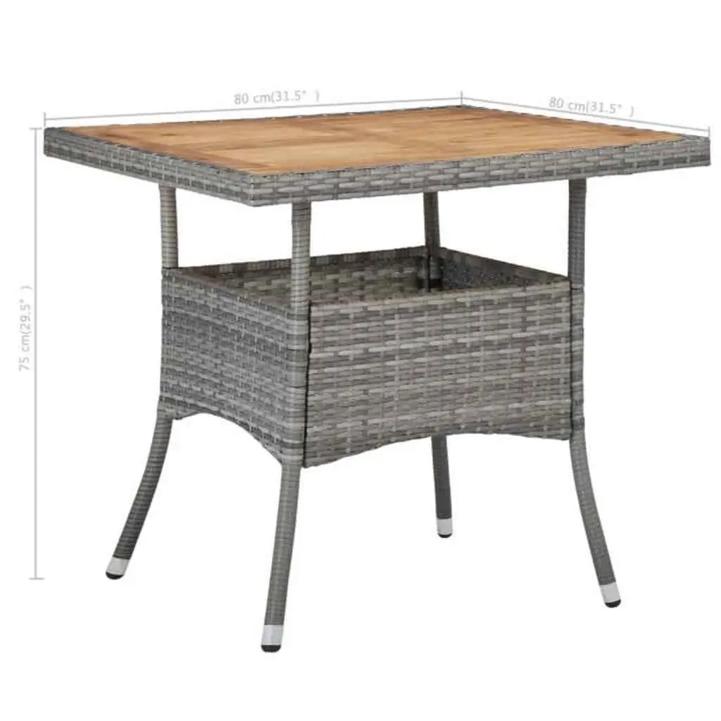 Outdoor Dining Set 3 Piece Grey Rattan Garden Table Chairs with Cushions