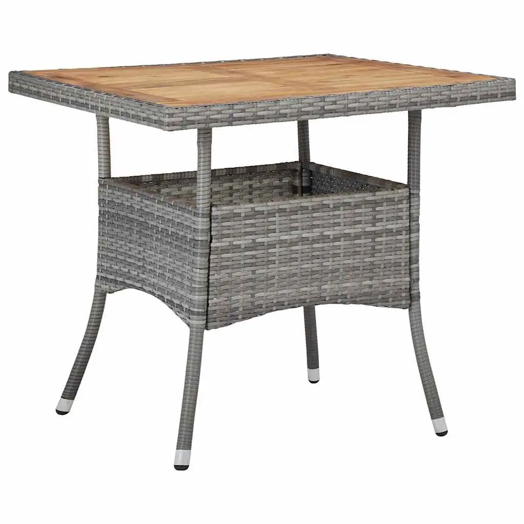 5 Piece Outdoor Dining Set Grey Poly Rattan Acacia Wood Garden Furniture