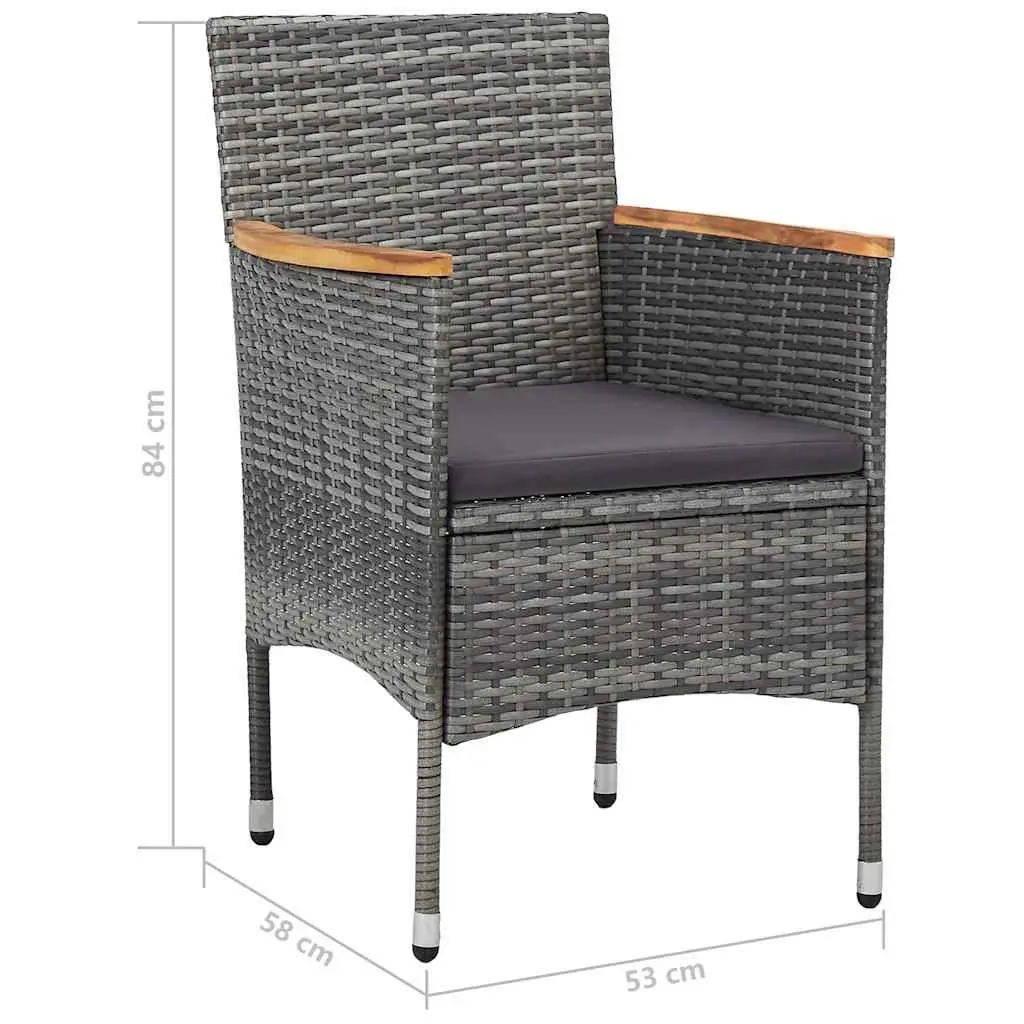5 Piece Outdoor Dining Set Grey Poly Rattan Acacia Wood Garden Furniture