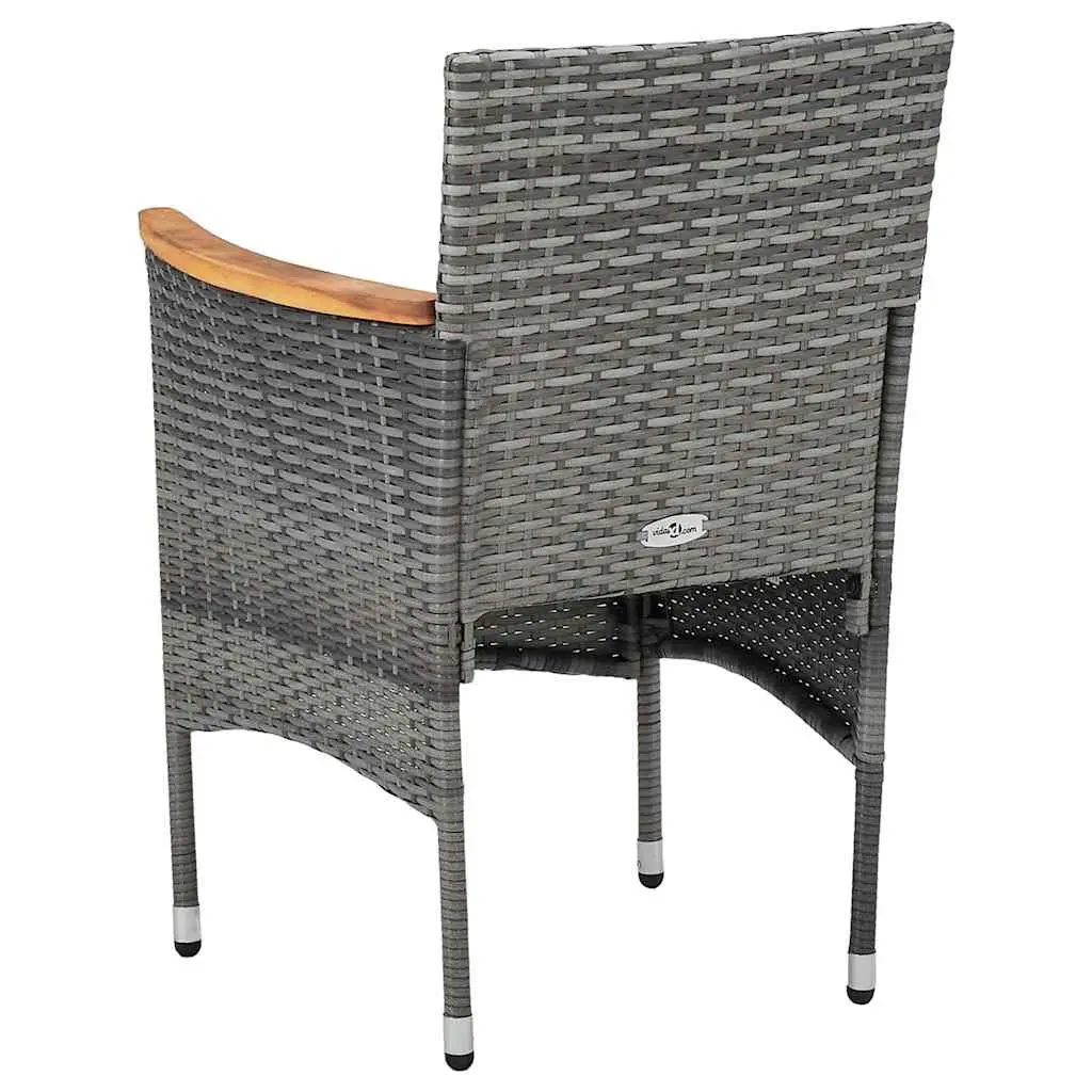 5 Piece Outdoor Dining Set Grey Poly Rattan Acacia Wood Garden Furniture