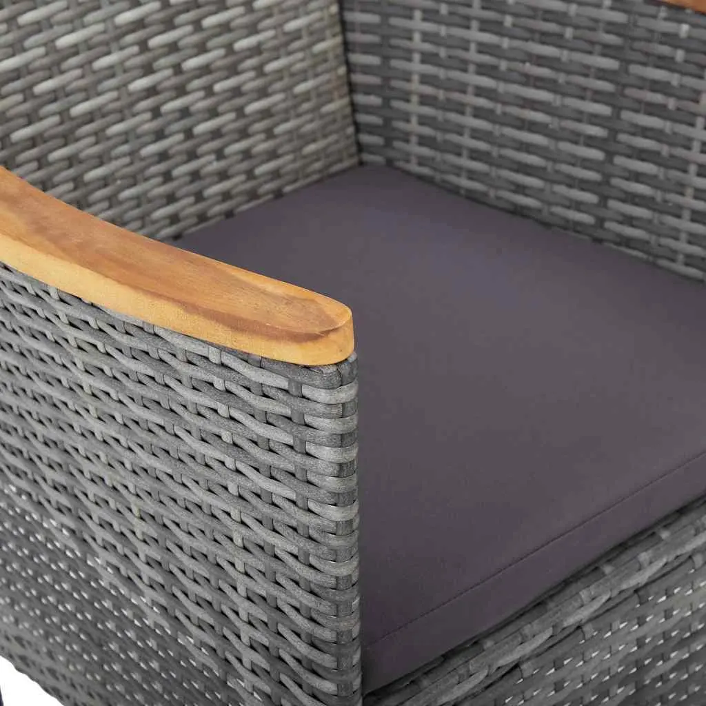 5 Piece Outdoor Dining Set Grey Poly Rattan Acacia Wood Garden Furniture