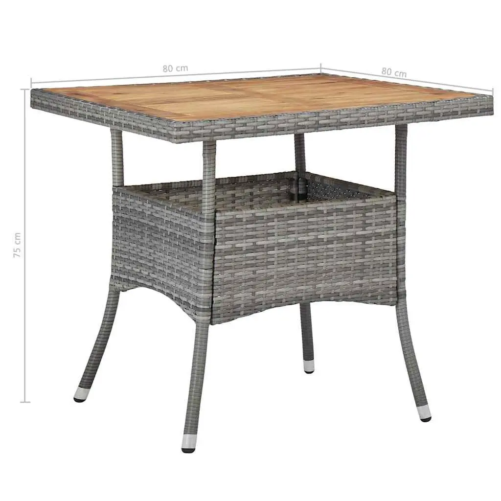 5 Piece Outdoor Dining Set Grey Poly Rattan Acacia Wood Garden Furniture