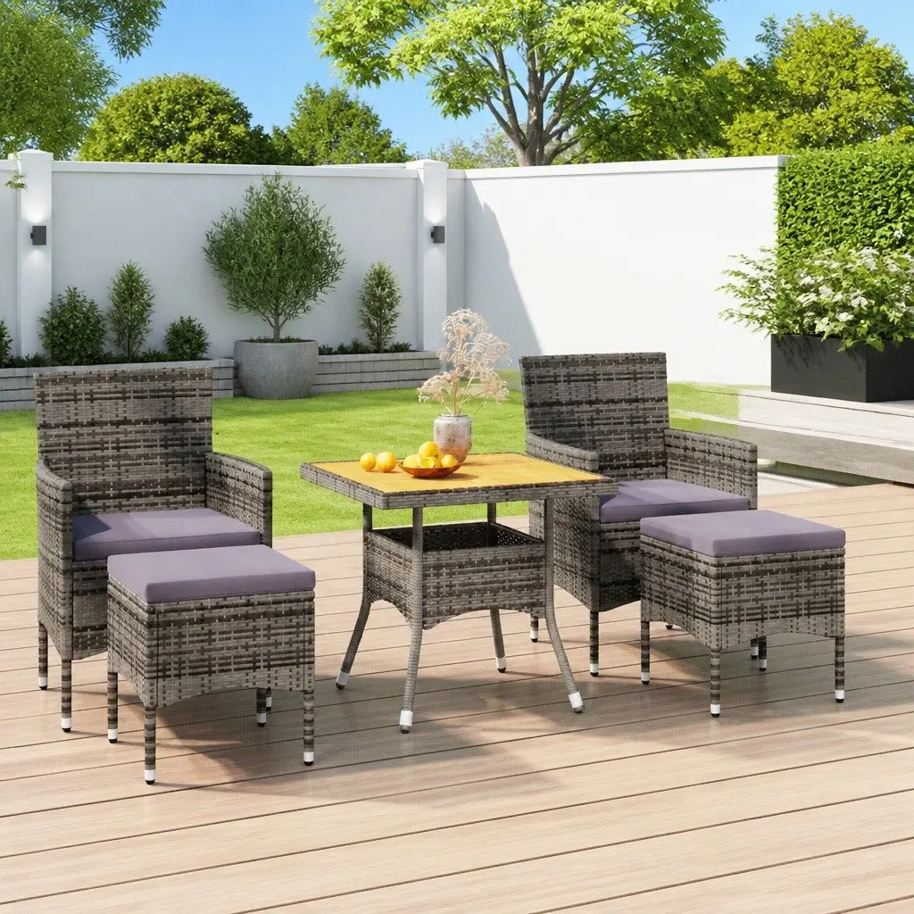 5 Piece Outdoor Dining Set Garden Furniture Rattan Chairs Table Grey Patio