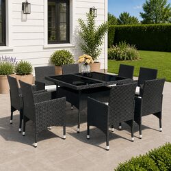 Outdoor Dining Set 9 Piece Garden Patio Table Chairs Glass Top Black Rattan