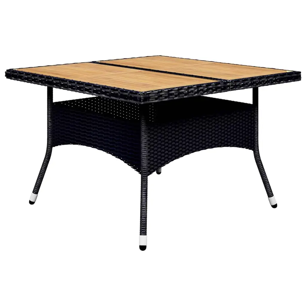 9 Piece Outdoor Dining Set Reinforced Steel Frame Weather Resistant PE Rattan Acacia Wood Tabletop Black