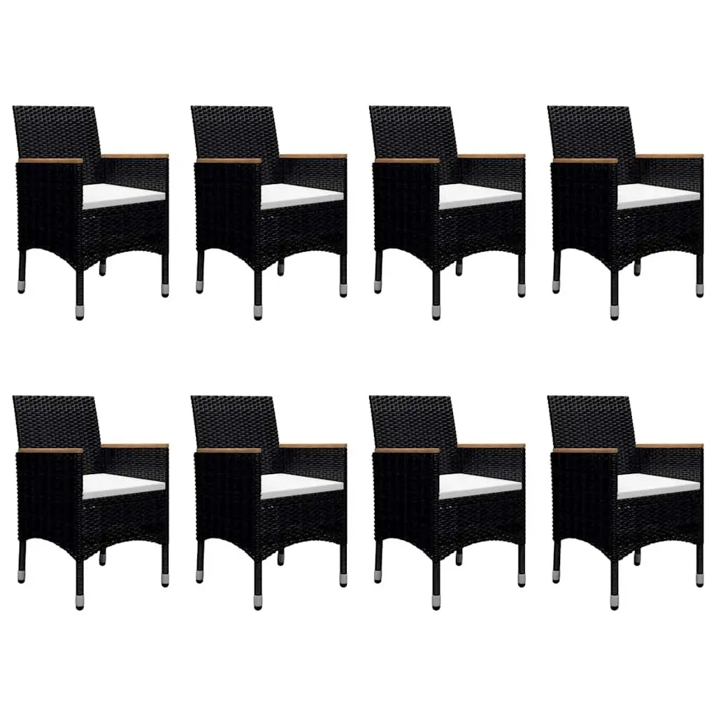 9 Piece Garden Dining Set Outdoor Furniture Weather-Resistant Hand-Woven PE Rattan Acacia Wood Black