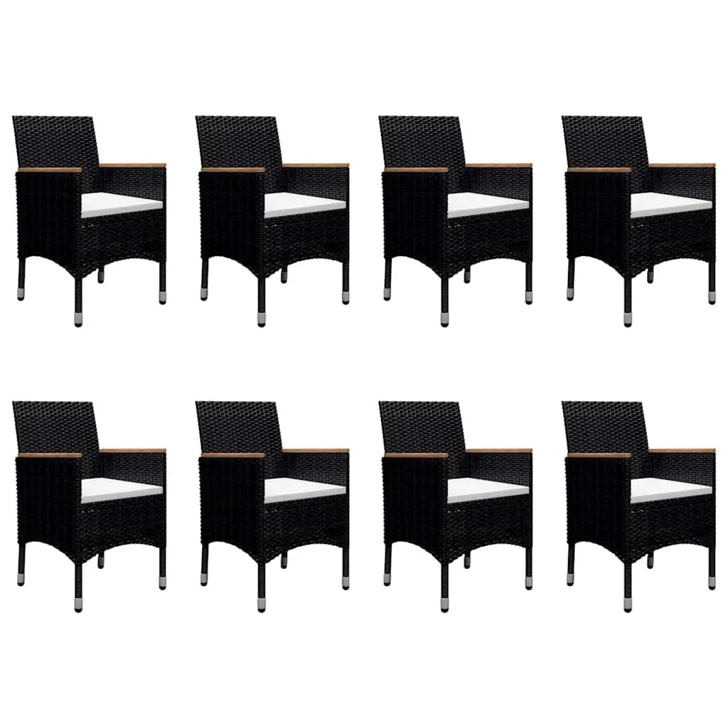 9 Piece Outdoor Dining Set PE Rattan Acacia Wood Black