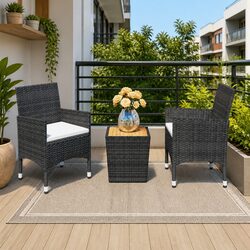 3 Piece Bistro Outdoor Furniture Set Poly Rattan Chairs Table Garden Patio