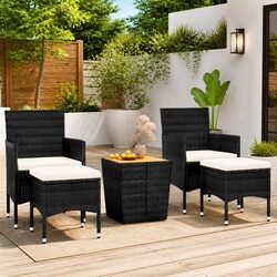 Garden Bistro Set 5 Piece Outdoor Furniture Poly Rattan Acacia Wood Table Chairs
