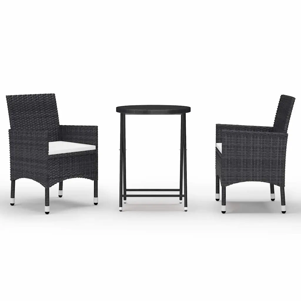 3 Piece Garden Bistro Set Outdoor Furniture Poly Rattan Chairs Table Black