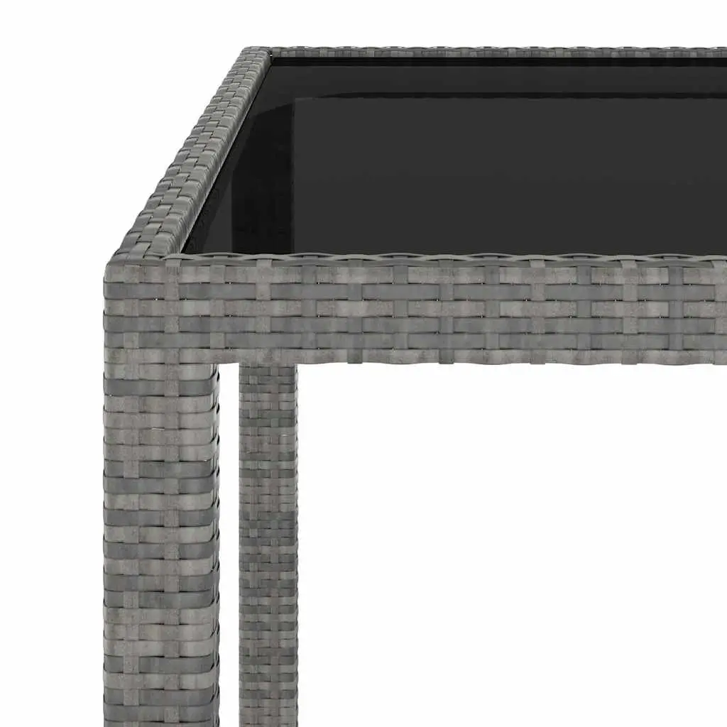 Garden Dining Set 3 Piece Outdoor Furniture Grey Poly Rattan Tempered Glass