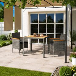 Garden Dining Set 3 Piece Outdoor Furniture Grey Rattan Wood Table Chairs