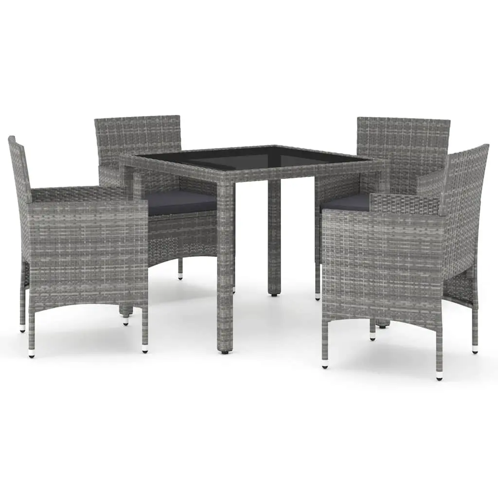 Garden Dining Set 5 Piece Outdoor Rattan Chairs Table Tempered Glass Grey