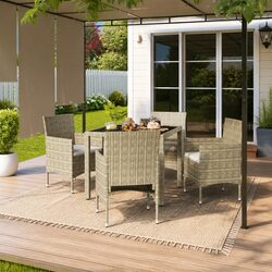 Garden Dining Set 5 Piece Outdoor Furniture Poly Rattan Tempered Glass Beige