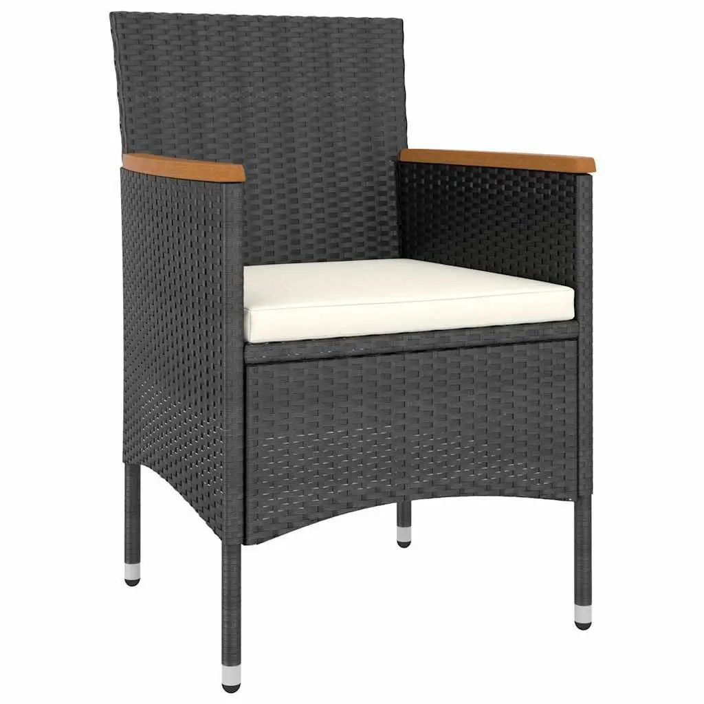 5 Piece Garden Dining Set Outdoor Patio Furniture Black PE Rattan Acacia Wood