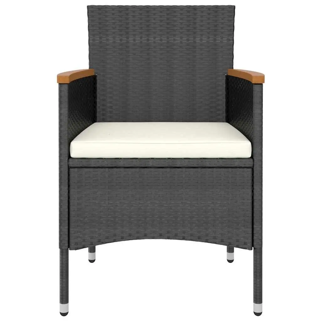 5 Piece Garden Dining Set Outdoor Patio Furniture Black PE Rattan Acacia Wood
