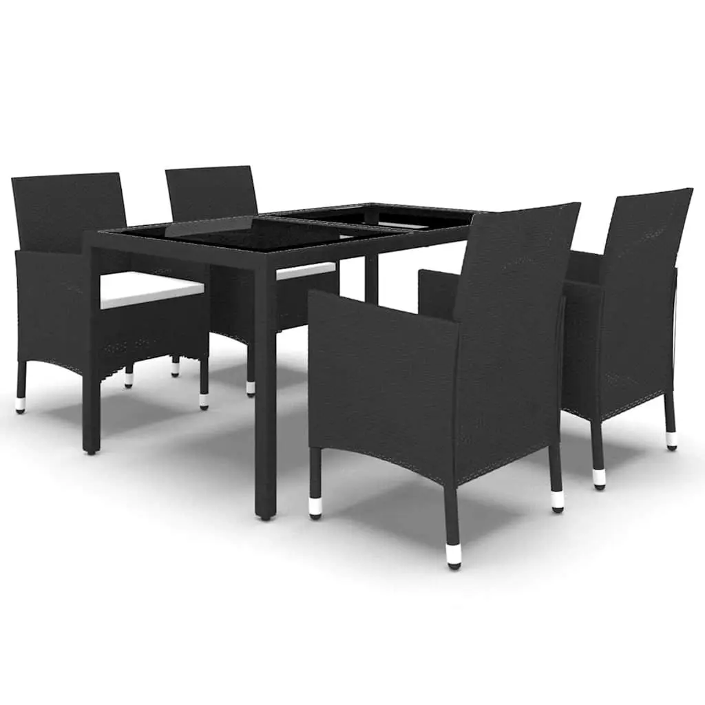 5 Piece Outdoor Dining Set Poly Rattan Glass Top Patio Garden Furniture Black