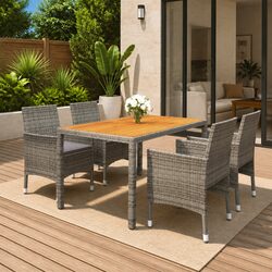 5 Piece Garden Dining Set Outdoor Patio Furniture Grey Poly Rattan Table Chairs